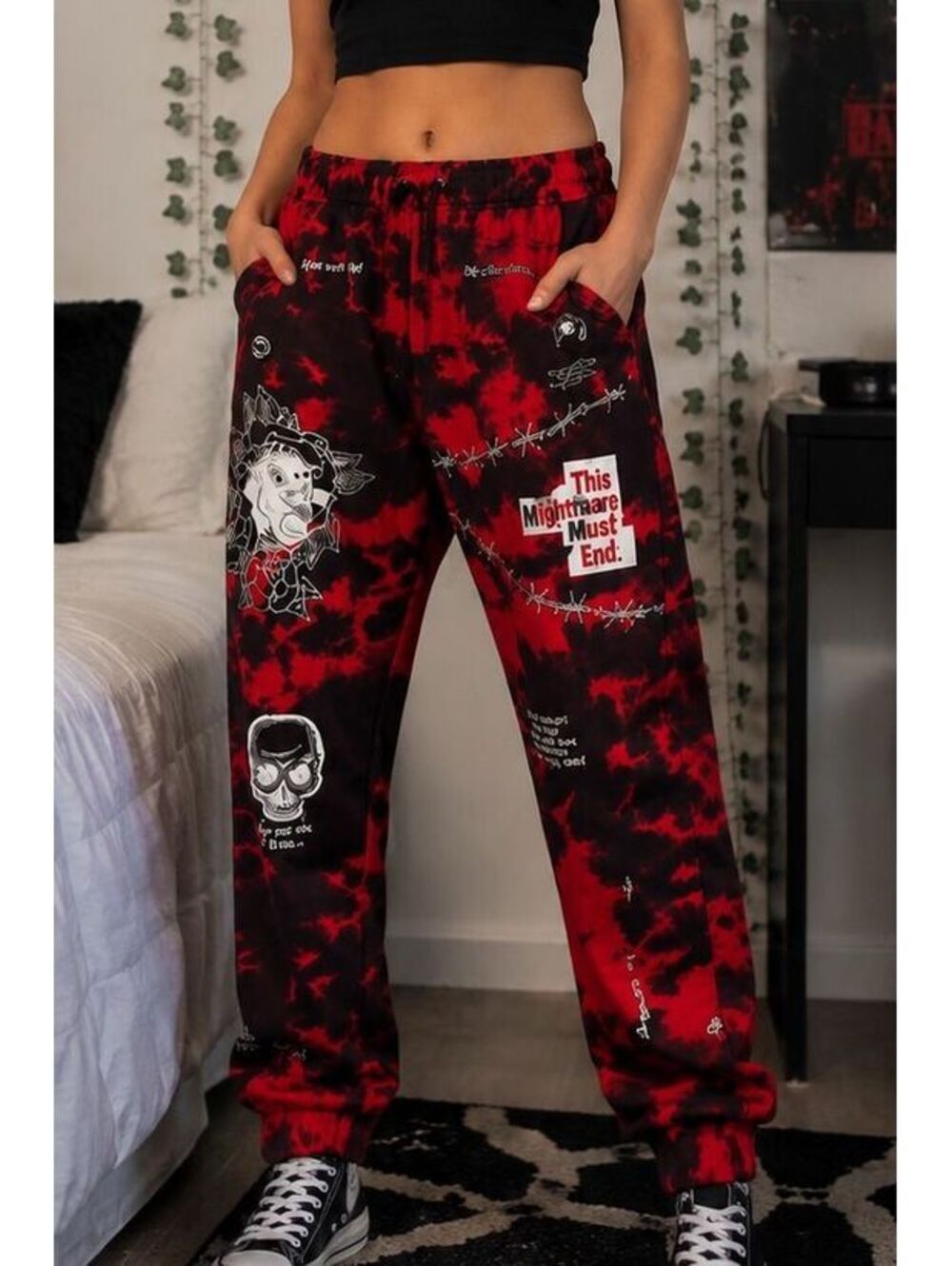 Ninth Hall Scribbles Joggers XXL Red Black Tie Dye Punk Goth Y2K Streetwear